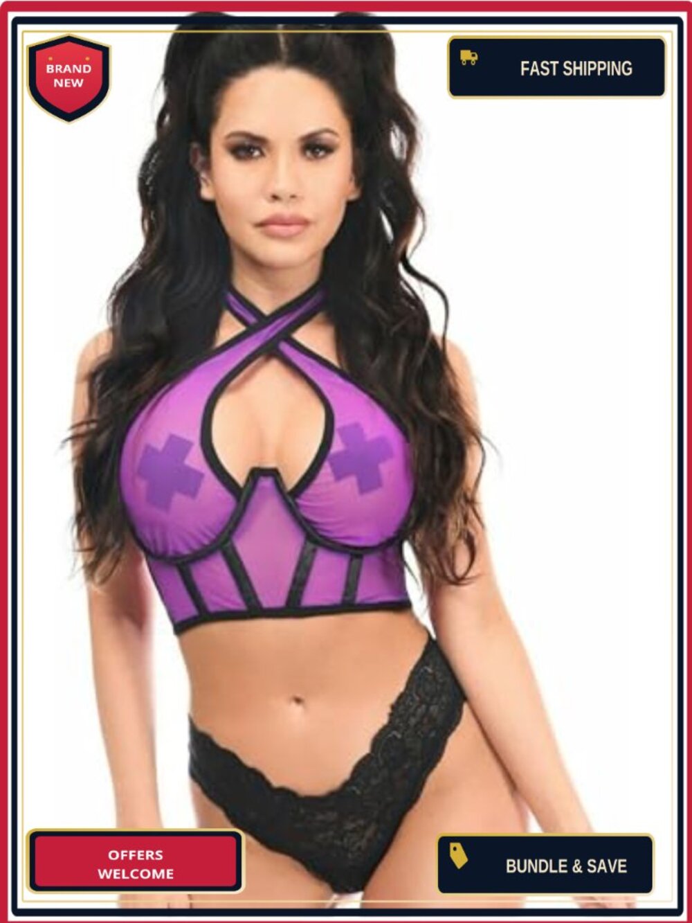Women's Neon Mesh Underwire Cincher Halter Top Corset